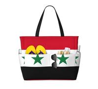 TIAOpig Flag of the Syrian Arab Republic Print Beach Bags for Women Large Sandproof Beach Tote Pool Bag with Zipper for Vacation Travel