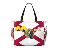 TIAOpig Florida State Flag Print Beach Bags for Women Large Sandproof Beach Tote Pool Bag with Zipper for Vacation Travel