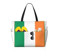 TIAOpig Irish flag Print Beach Bags for Women Large Sandproof Beach Tote Pool Bag with Zipper for Vacation Travel