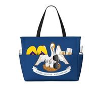 TIAOpig Louisiana State Flag Print Beach Bags for Women Large Sandproof Beach Tote Pool Bag with Zipper for Vacation Travel