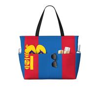 TIAOpig Mongolian flag Print Beach Bags for Women Large Sandproof Beach Tote Pool Bag with Zipper for Vacation Travel