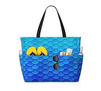 TIAOpig Ocean Sea Blue Mermaid Fish Print Beach Bags for Women Large Sandproof Beach Tote Pool Bag with Zipper for Vacation Travel