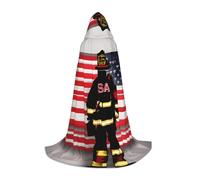 TIAOpig Red Stripe Firefighter USA Flag Print Hooded Cape Adult Hooded Cosplay Cape Soft Oversized Hood Bow Accent Machine Washable