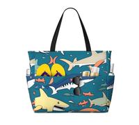 TIAOpig Shark sailing Print Beach Bags for Women Large Sandproof Beach Tote Pool Bag with Zipper for Vacation Travel