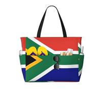 TIAOpig South African flag Print Beach Bags for Women Large Sandproof Beach Tote Pool Bag with Zipper for Vacation Travel