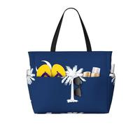 TIAOpig South Carolina Flag Print Beach Bags for Women Large Sandproof Beach Tote Pool Bag with Zipper for Vacation Travel