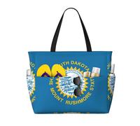 TIAOpig South Dakota Flag Print Beach Bags for Women Large Sandproof Beach Tote Pool Bag with Zipper for Vacation Travel