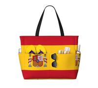 TIAOpig Spanish flag Print Beach Bags for Women Large Sandproof Beach Tote Pool Bag with Zipper for Vacation Travel