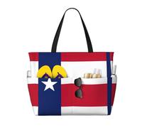 TIAOpig Texas State Flag Print Beach Bags for Women Large Sandproof Beach Tote Pool Bag with Zipper for Vacation Travel