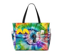 TIAOpig Tie Dye Hippies Print Beach Bags for Women Large Sandproof Beach Tote Pool Bag with Zipper for Vacation Travel