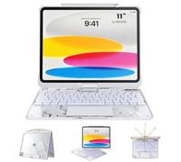 Tiaota Clear Case with Keyboard for 10.9" iPad 10th Generation & 11" A16 (11th) Case with Keyboard, 360°+180° Rotating iPad Keyboard, LCD Display, Pencil Holder, 7-Color Backlit, Trackpad, White