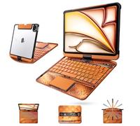 Tiaota Clear Wireless Keyboard Case for iPad Pro 13 Inch M5/M4 2025/2024 with Pencil Holder & Multi-Touch Trackpad, Visible PCB High-Tech Style, 3-Brightness & 7-Color Backlight, 360 Rotatable,Orange