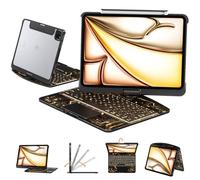 Tiaota Transparent Case with Keyboard for iPad Air 13 Inch (M3/M2, 2025/2024), iPad Pro 12.9 Inch (6/5/4/3 Gen),7-Color Backlit,Magic Wireless Keyboard, 360°Rotating,with trackpad,Pencil Holder,Black