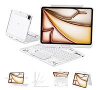 Tiaota Transparent Case with Keyboard for iPad Air 13 Inch (M3/M2, 2025/2024), iPad Pro 12.9 Inch (6/5/4/3 Gen),7-Color Backlit,Magic Wireless Keyboard, 360°Rotating,with trackpad,Pencil Holder,White