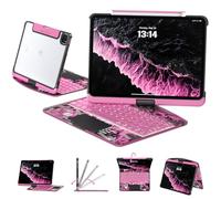 Tiaota Transparent Case with Keyboard for iPad Pro 13 inch (M5/M4, 2025/2024), iPad Pro 13,7-Color Backlit,Magic Wireless Keyboard, 360°Rotating,Multi-Touch trackpad,Pencil Holder,with Shortcuts,Pink