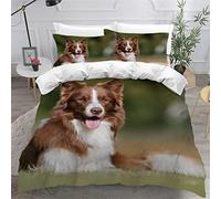 TiaoTian Quilt Cover 3D Border Collie Bedding Set King 220x230 with Hidden Zipper Closure Microfiber Ultra Soft Anti Allergic Non Iron Luxury Pet Cute Duvet Cover 3 PCS for Home Decorate
