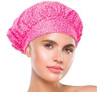 TIARA Luxury Shower Cap for Women Reusable Waterproof, Hair Cap for Long & Short Hair, All Size Flexi Adjustable Terry Lined Cloth Plastic Leakproof Soft, Breathable, Durable & Comfy (Dots Pink)