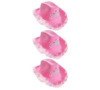 Tiara Cowgirl Hats - Pack of 3 - Pink Cowgirl Hat with Tiara Decoration and Marabou Trim - Adults Music Festival Fancy Dress Accessory
