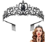 Tiara Crystal Crown with Rhinestone Comb Silver Rhinestone Tiara Wedding Tiara Wedding Bridal Rhinestone Crown for Birthday Wedding Prom Princess Parties (Black), schwarzer Kamm, Gemstone, Crystal