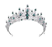 Tiara，princess crown，Wedding Tiara Princess Silver Colors Green Crystal Wedding Crown for Queen Bridal Headdress Tiaras Hairwear Girls Prom Head Ornaments Jewelry (Color : Gold Red) (Color : Silver G