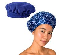 TIARA Reversible, Reusable, Waterproof Shower Cap - Large Shower Cap for Long. Short, Braided, or Thick Hair, Reversible Deep Conditioning Hair Cap, Soft Terry Lined, Machine Washable (Blue Dots)