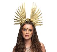 Tiara Sun Goddess Headband with Feathers and Flowers Gold Headpiece Crown Tiara Halo