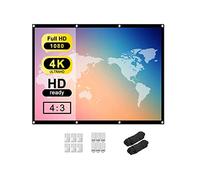 Tiardey 100Inch 4:3 HD Projector Screen Indoor Outdoor Portable Foldable Screen Projector Movies Screen for Home Theater Support Double Sided Projection - Soft curtain