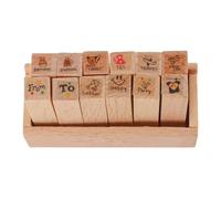 Tiardey 12 Pcs Mini Cute Wooden Rubber Stamps DIY Diary Scrapbook Stamps Set with Wooden Box - Travel