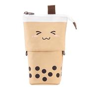 Tiardey 2-in-1 Retractable Pencil Case,Cute Milk Tea Kawaii Stand Pencil Holder, Cosmetic Storage (Coffee)