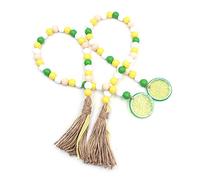 Tiardey 2 Pcs Bright Fruit Wooden Beaded Garland, Summer Lemon Farmhouse Rustic Beads with Jute Tassels, Farmhouse Country Home Tiered Tray Decor