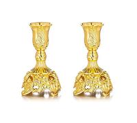 Tiardey 2Pcs 3.9inch Shabbat Candlesticks Holders Taper Candle Holders, Ornate Candle Holders for Home Decorate Office Wedding Table Centerpiece - Gold