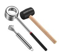 Tiardey 3 Pcs Coconut Opener Tool Set, Coconut Shell Puncher,Rubber Hammer with Wood Handle, Silicone Mat Shockproof
