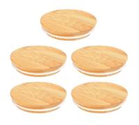 Tiardey 5 Pcs Airtight Bamboo Pot Lids with Silicone Sealing Ring - Reusable Leakproof Lids for Yoghurt Pots, Glass Jars, and Kitchen Containers