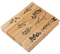 Tiardey 8 Pcs Wood Rubber Stamp,Flowers and Plants Forest Patterns Wooden Rubber Stamps Set for DIY Scrapbooking,Photo Album Decorative