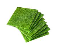 Tiardey 8Pcs Artificial Grass Mat (15X15CM) Light Green Plastic Lawn Grass,Plastic Crafts,Micro Landscape Ornaments, Garden Simulated Turf Lawn for DIY Eco