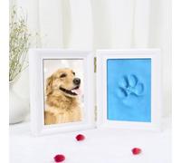 Tiardey Dog and Cat Paw Print Set,Wooden Photo Frame,3D Plaster Cast - Keepsake Box,Pet Pawprints Photo Frame and Impression Set,Wall Decor