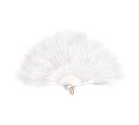 Tiardey Feather Hand Fan 50cm Feather Fan Flapper Folding Hand Fans for Fancy Dress Wedding Party Favour Gift Outdoor Vintage Dance Photoshoot (White)