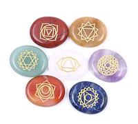 Tiardey Healing Stones - 7 Polished Round Engraved Stones Reiki Healing Crystal Balance Chakras Holistic Stones -7 Gold Carved Characters Chakra Stones