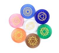 Tiardey Healing Stones - 7 Polished Round Engraved Stones Reiki Healing Opal Balance Chakras Holistic Stones -7 Gold Carved Characters Chakra Stones