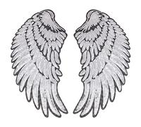 Tiardey Large Angel Wings Sequin Patches Iron on Sew on Appliques Embroidered Motif for DIY Clothes - Silver