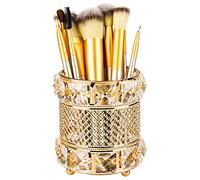 Tiardey Reticulated crystal Makeup Brush Holder Organizers for Vanity, Handcrafted Cosmetics Brushes Cup Storage(Gold)