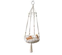 Tiardey Tassel Macrame Hanging Cat Hammock Hand-Woven Cat Basket Bed Swing for Indoor Window
