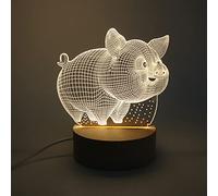 Tiardey Warm Yellow LED Table Desk Lamp Night Light Acrylic Flat With Wood Base For Home Decoration Brithday Gift - 3D Abstract Pig
