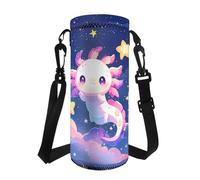 Tiasarato Axolotl Galaxy Kids Water Bottle Holder Bag Adjustable Strap Lightweight Carrier for School Walking Running Sports Large Capacity Drawstring Sleeve Pouch Gym Outdoor