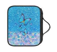 Tiasarato Blue Butterfly Fish Scale Versatile Crochet Hook Storage Elasticized Tool Holders Zippered Case Compact Carry for Women's Knitting Travel Yarn Accessories