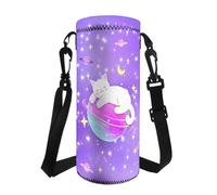 Tiasarato Cat Planet Purple Adjustable Water Bottle Holder Bag for Women Teens Lightweight Carrier with Strap Hiking Walking Gym Sports Outdoor Kids Bottle Sleeve Cover