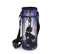 Tiasarato Cat Purple Black Crossbody Water Bottle Holder Bag Adjustable Strap Heat Protective Sleeve for Cycling Running Travel Lightweight Quick Access