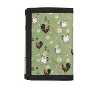 Tiasarato Farm Rooster Wallet for Children Girls Daisy Flowers Credit Card Clutch Wallets Lovely Purse Lightweight Tri-Fold Wallet