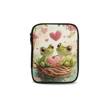 Tiasarato Frog Heart Crochet Hook Case Double Layer Knitting Needle Organizer Zippered Storage Bag with Mesh Pockets for Ergonomic Hooks and Yarn Tools Empty Case