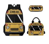 Tiasarato Kawaii Backpack Set for Girls School Bag with Lunch Bag Pencil Bag 3 in 1 High School Shoulder Backpack for Boys, School Bus Design, Modern